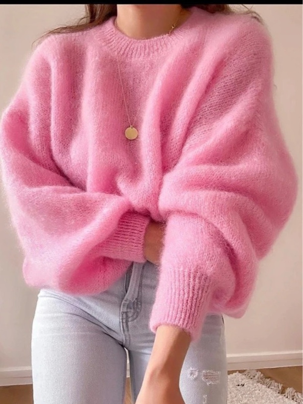 Pink Crew Neck Sweater Top